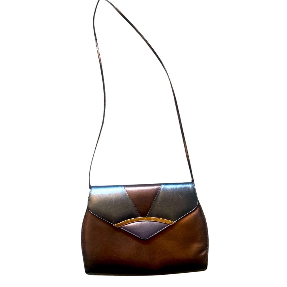 La Scala Vintage Copper Brown / Blue Smooth Leather Shoulder Bag